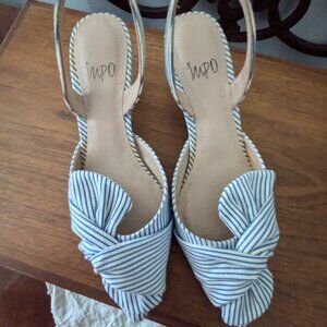 Impo Blue and White Striped Sling Back Shoes